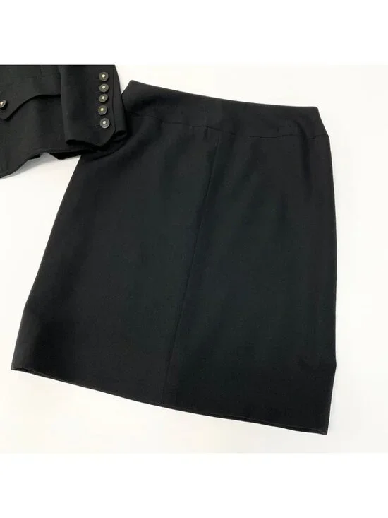 Chanel C Vintage Skirt Set Tailored Jacket 40 Black Silk - Picture 4 of 11